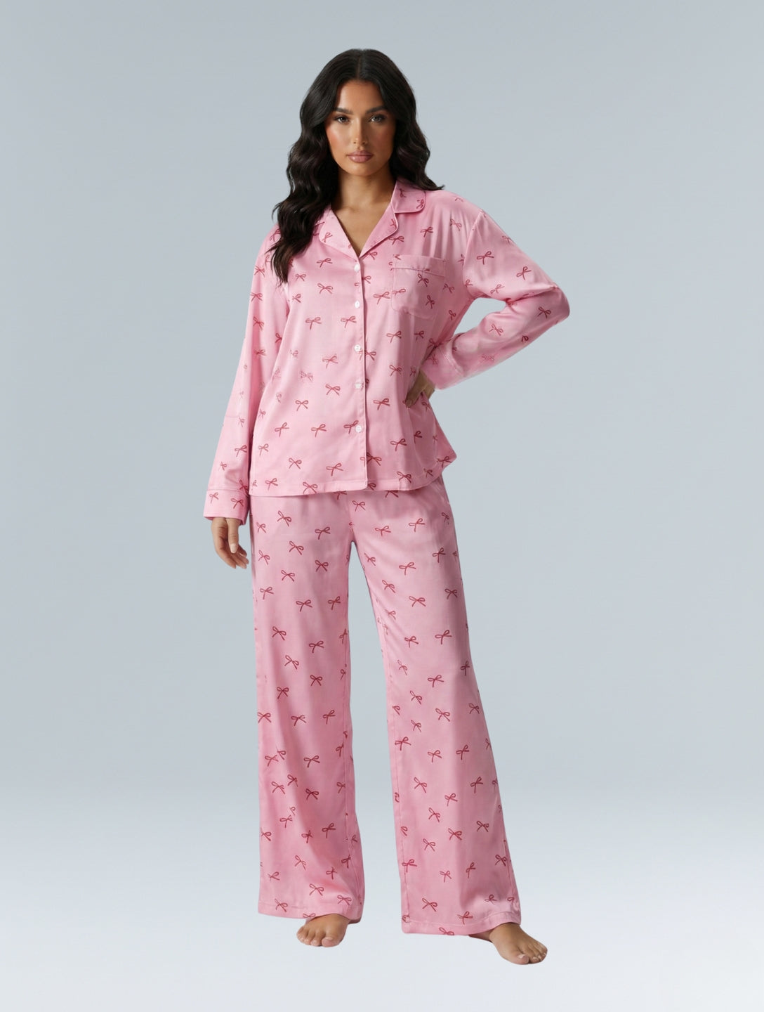 Ensemble de pyjama en coton rose avec nœud