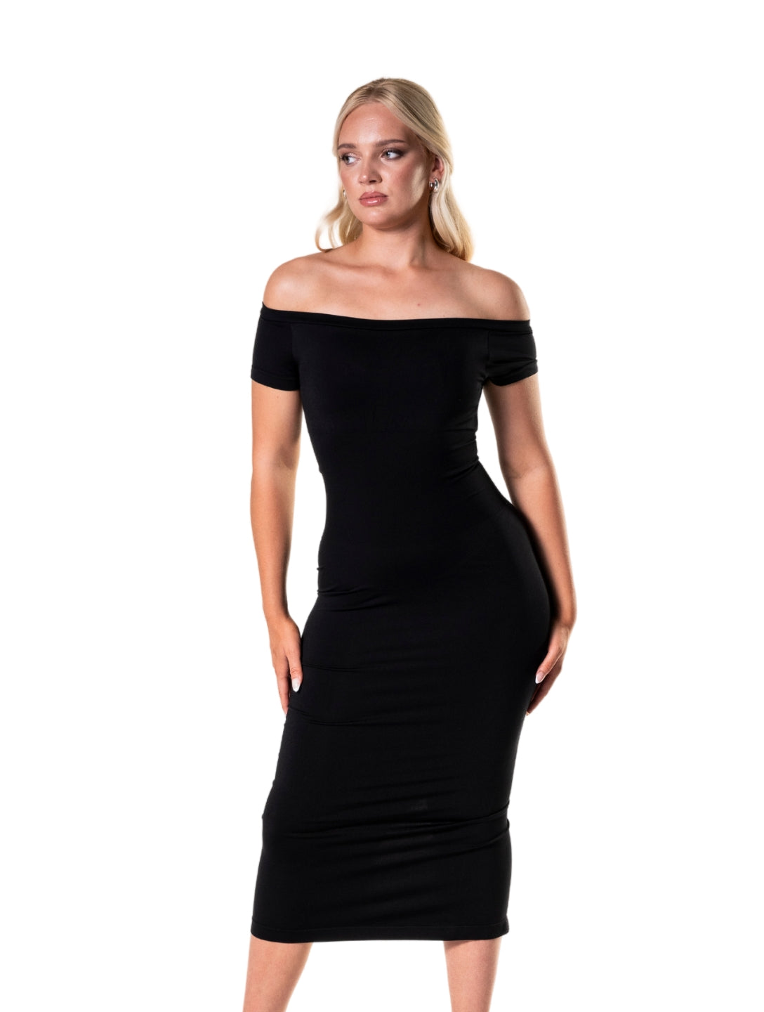 Robe moulante à épaules dénudées avec fente intégrée (gainante)