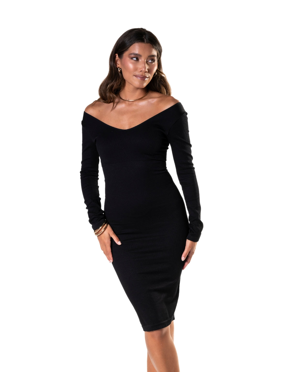 Robe gainante à manches longues et col en V