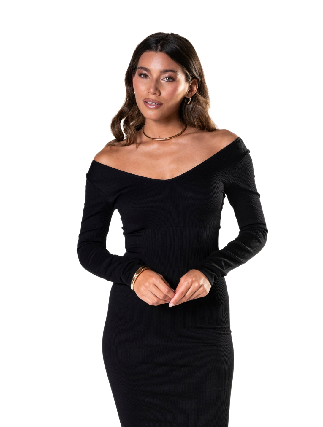 Robe gainante à manches longues et col en V